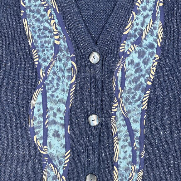 Vtg Koos Of Course Silk Cardigan 2XL Oversized Blue Wearable Art to Wear Jacket - Picture 10 of 12